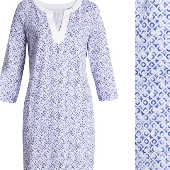 Tommy Bahama Aubrey Blue Tile Print Tunic Dress Size S/P Performance Fabric - Picture 1 of 14